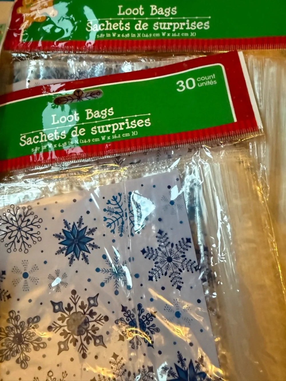 Party Loot Bags assorted clear, Halloween, snowflakes, Christmas
